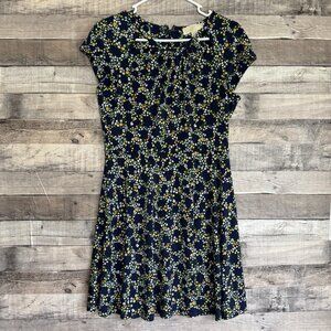 Michael Kors Women's Hayden Shirred Neck Navy Floral Dress Size P/M